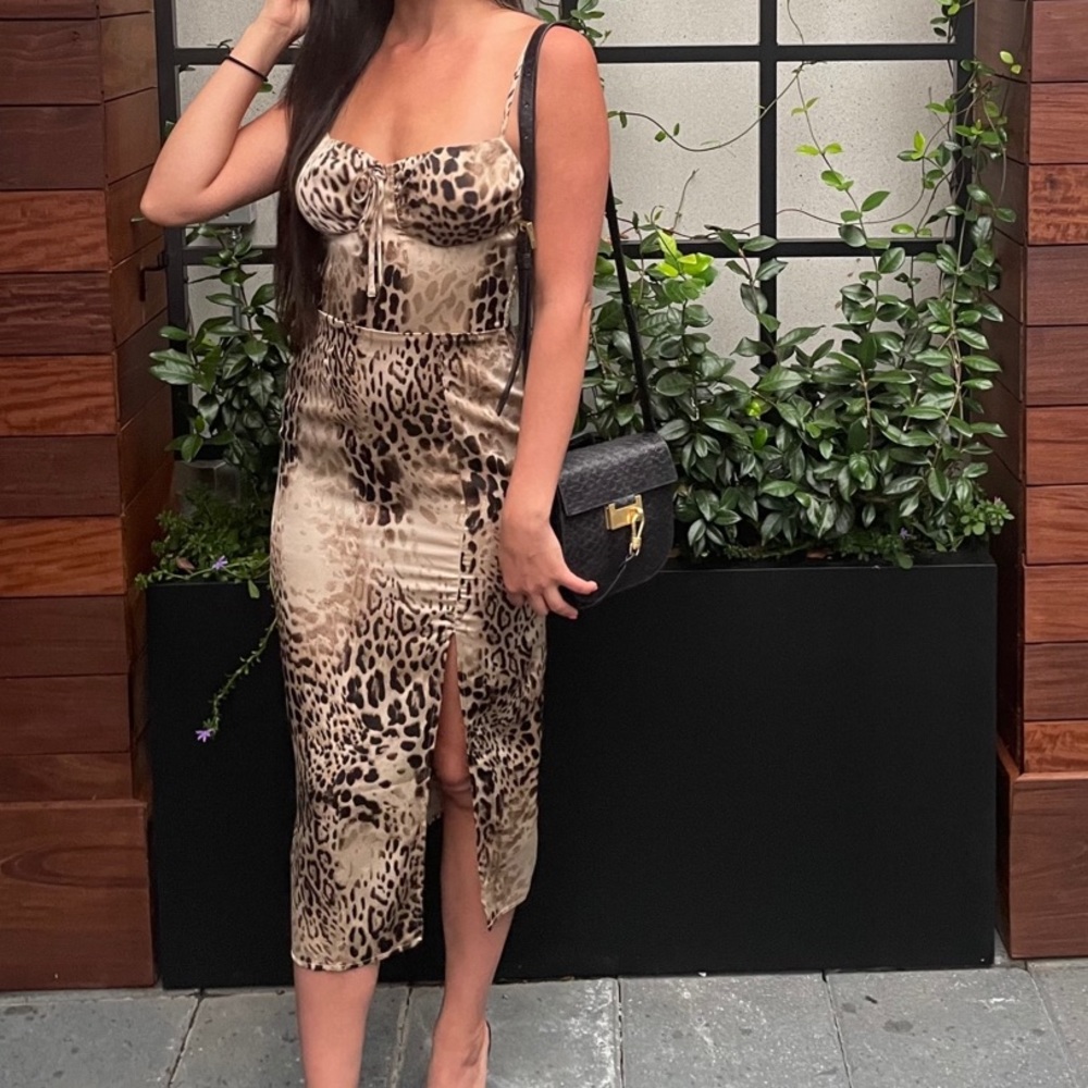 Leopard Print Midi Dress with Front Slit